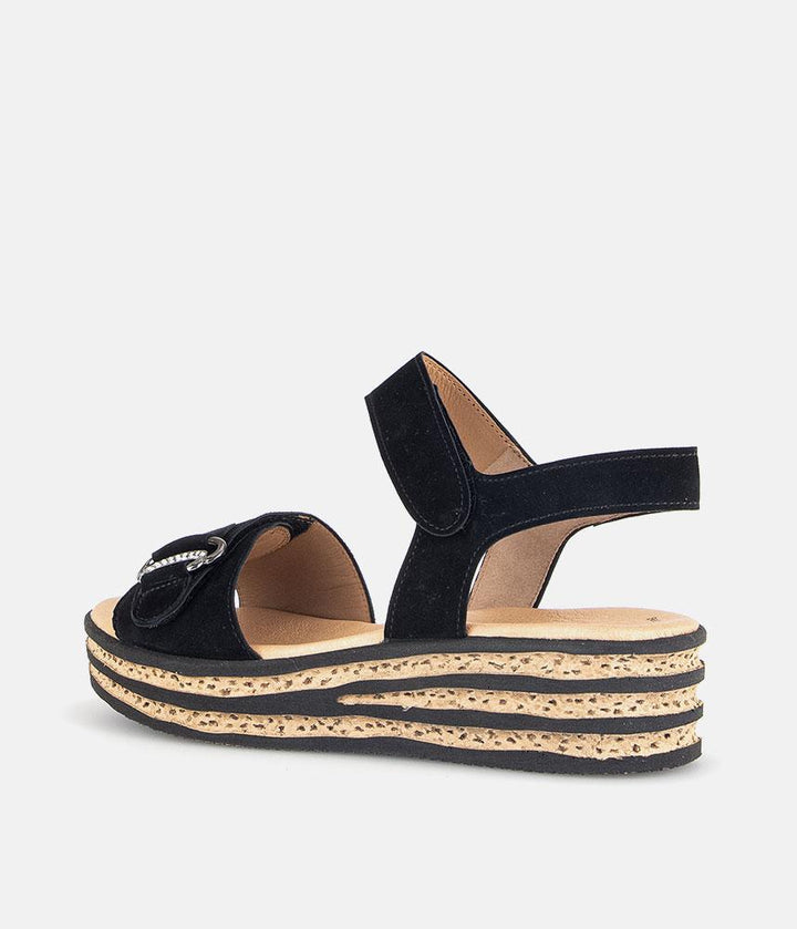 Gabor Plush Black Suede Wedge Sandals