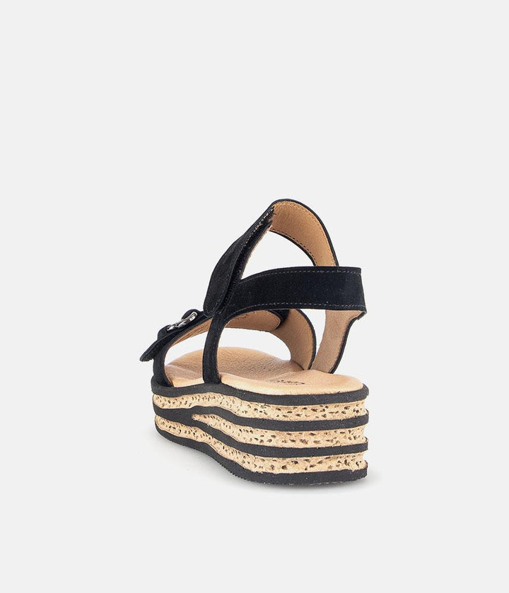 Gabor Plush Black Suede Wedge Sandals