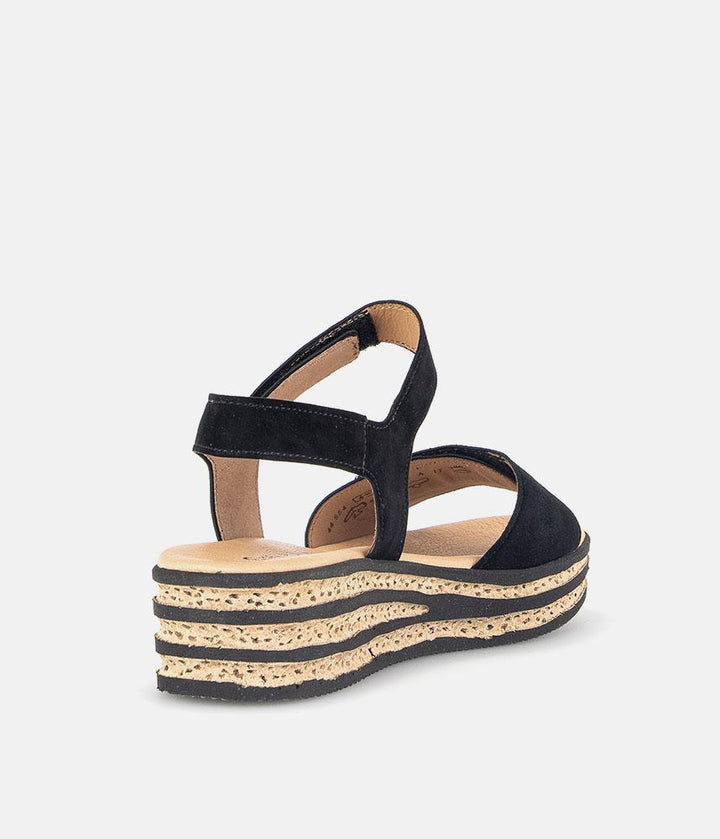 Gabor Plush Black Suede Wedge Sandals