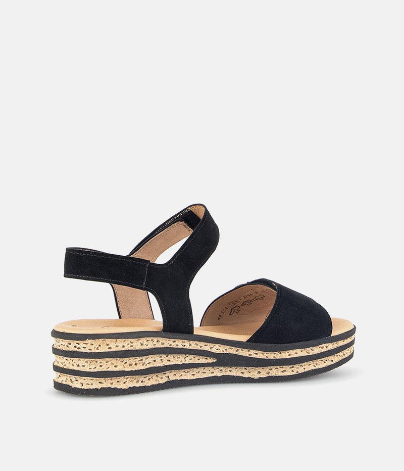 Gabor Plush Black Suede Wedge Sandals