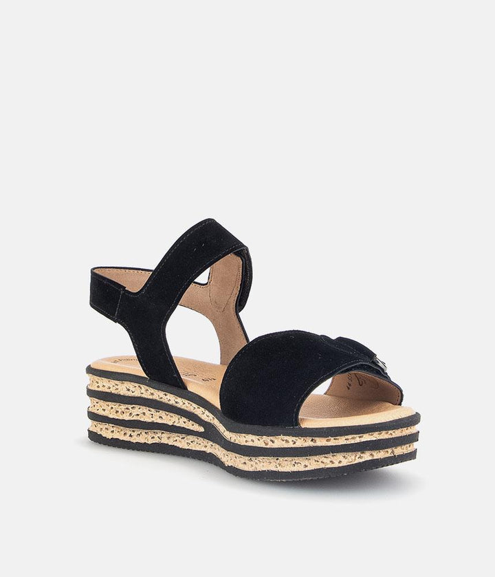 Gabor Plush Black Suede Wedge Sandals