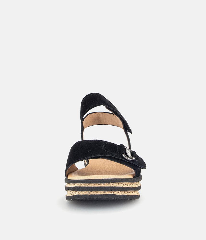 Gabor Plush Black Suede Wedge Sandals