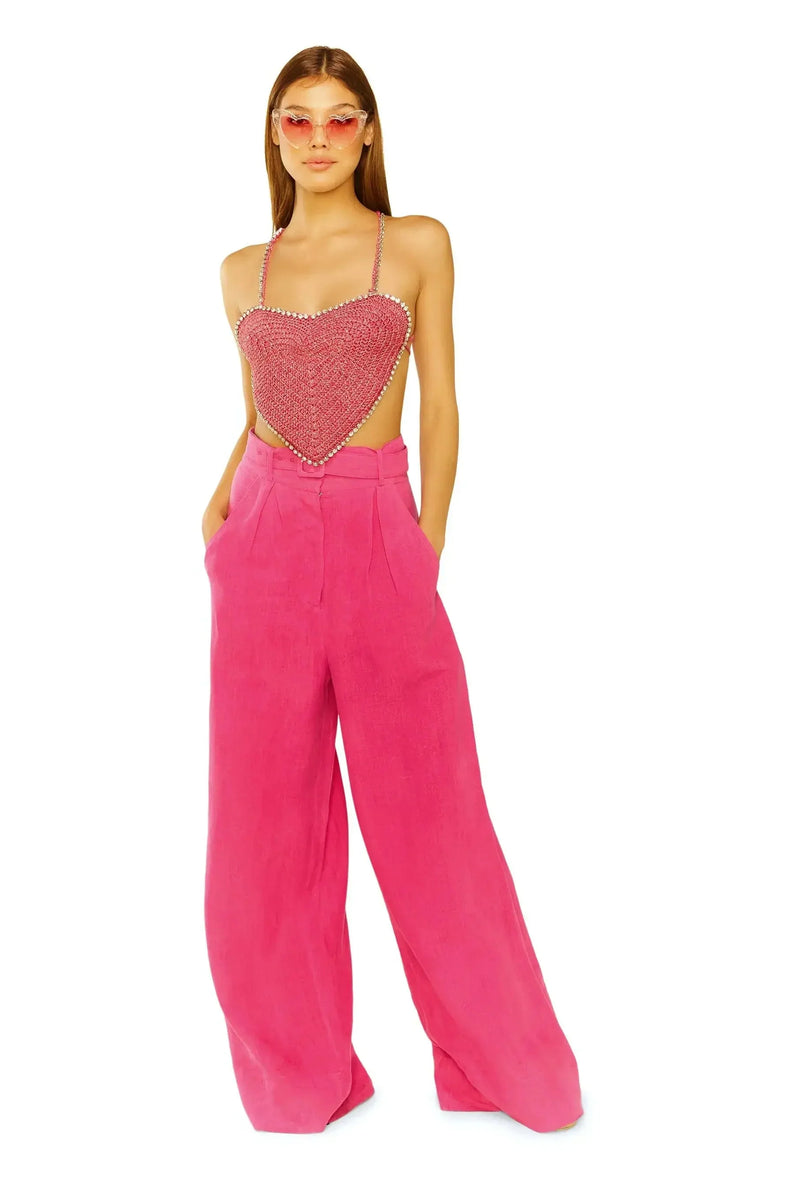 Beyond Belief Linen Wide Leg Pants in Pink