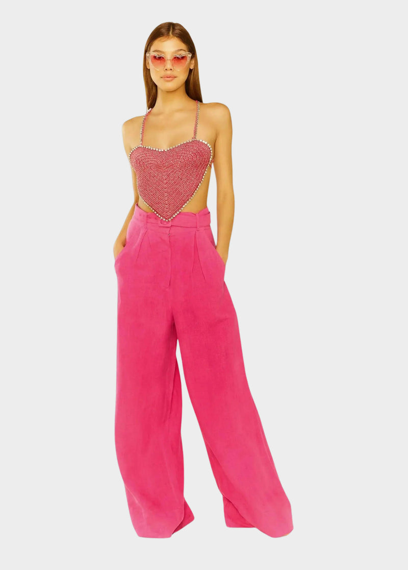 Beyond Belief Linen Wide Leg Pants in Pink