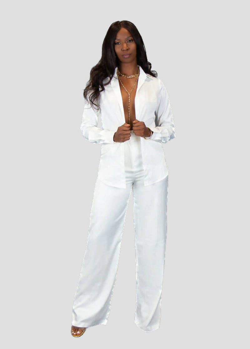 Stella Satin Pants - White