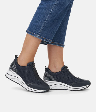 Remonte Navy Blue Front Zip Wedge Trainers