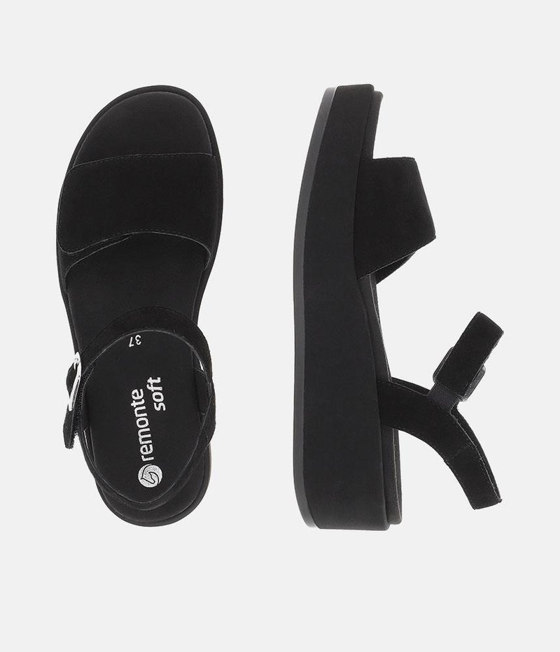 Remonte Simple Black Suede Platform Sandals