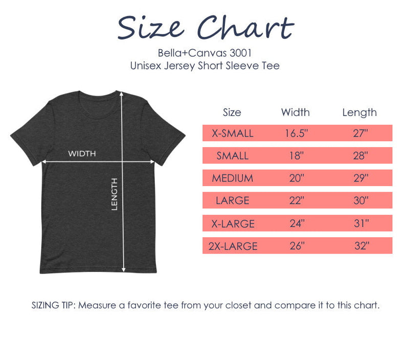 Size guide chart for Tall Reali-tees t-shirts.