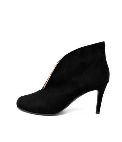 Elegant Black Suede V Cut Heeled Shoe Boot