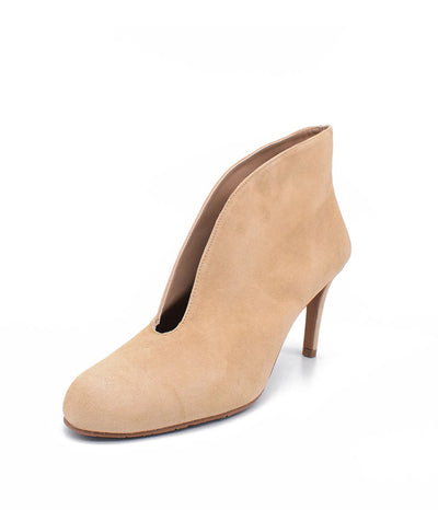 Elegant Beige Suede V Cut Heeled Shoe Boot