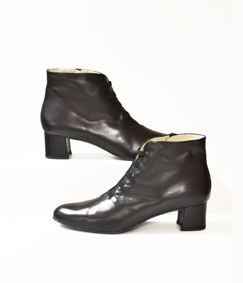 Premium Leather Black Laced Ankle Boots