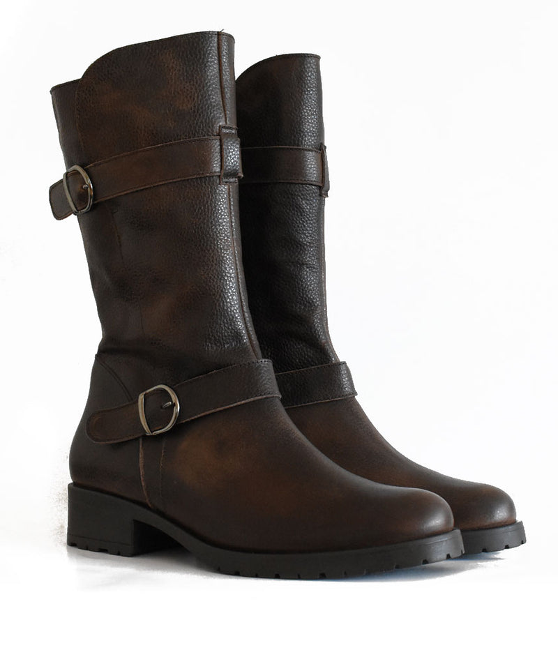 Deluxe Cognac Brown Leather Mid-Calf Boots