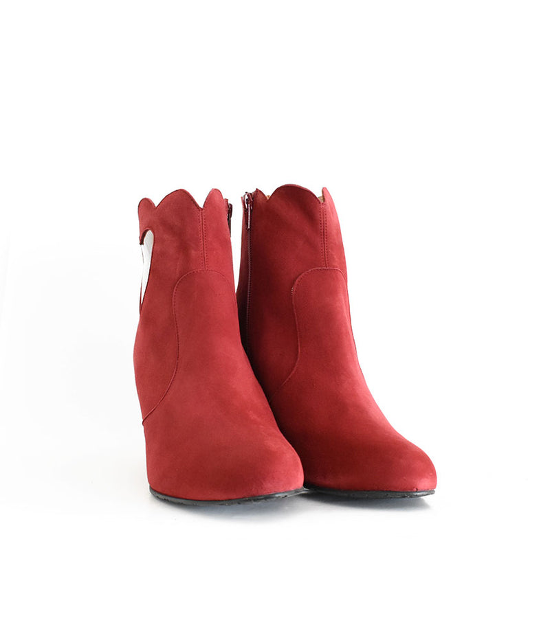 Gorgeous Red Suede Love Heart Ankle Boots