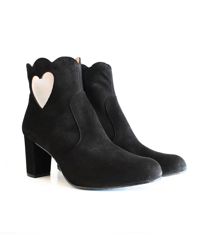 Gorgeous Black Suede Love Heart Ankle Boots