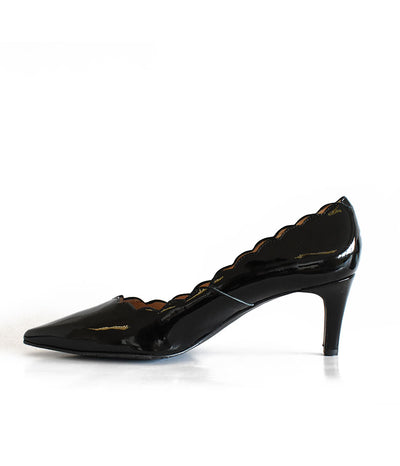Glamorous Black Patent Scallop Cut Heels