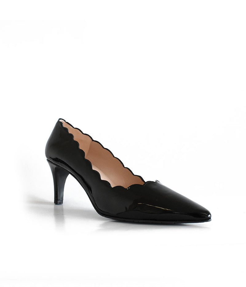 Glamorous Black Patent Scallop Cut Heels